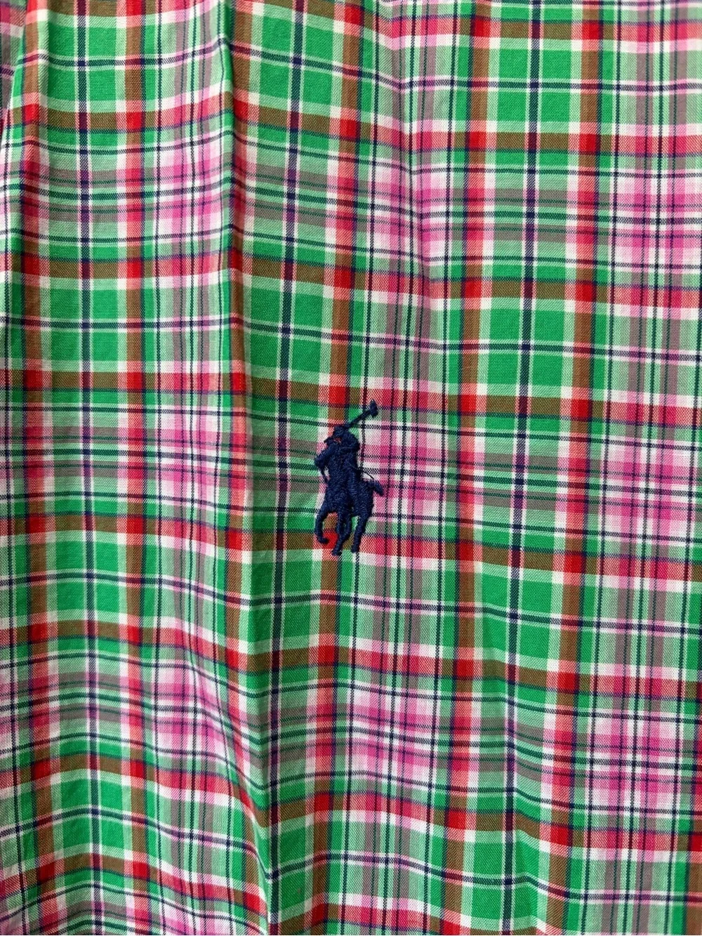 Ralph Lauren Green, Pink & White Plaid Button-Down Shirt vintage 90s